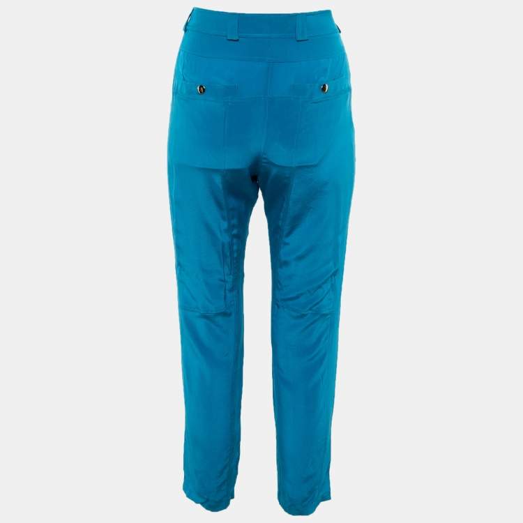 Pre Owned Roberto Cavalli Blue Silk Trousers S