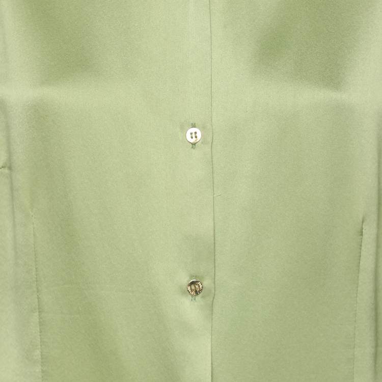 Pre Owned Roberto Cavalli Green Satin Long Sleeve Tops L
