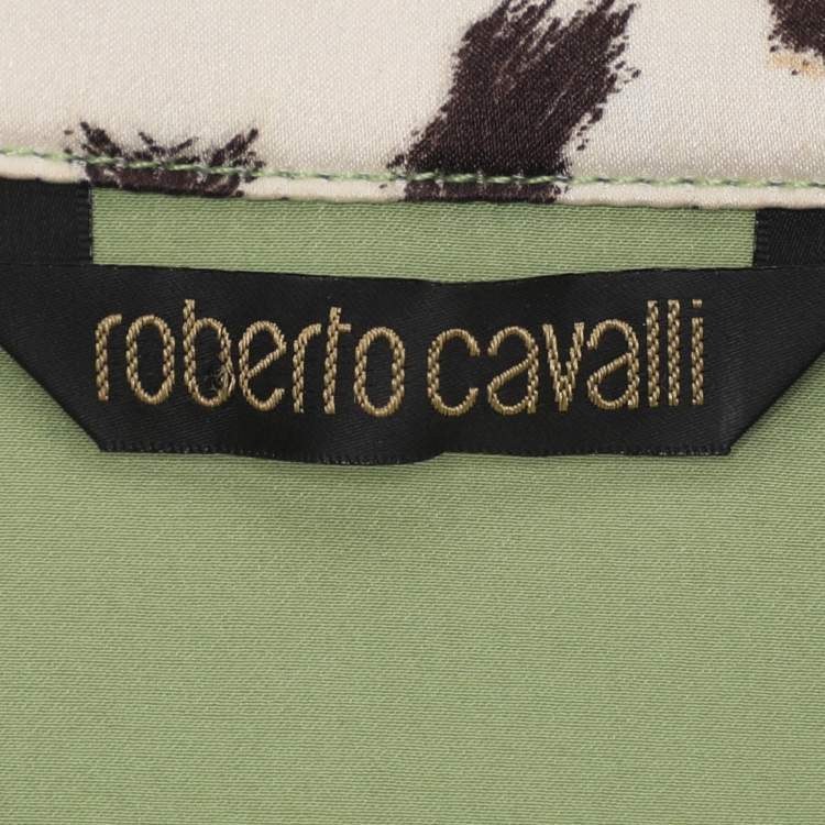 Pre Owned Roberto Cavalli Green Satin Long Sleeve Tops L