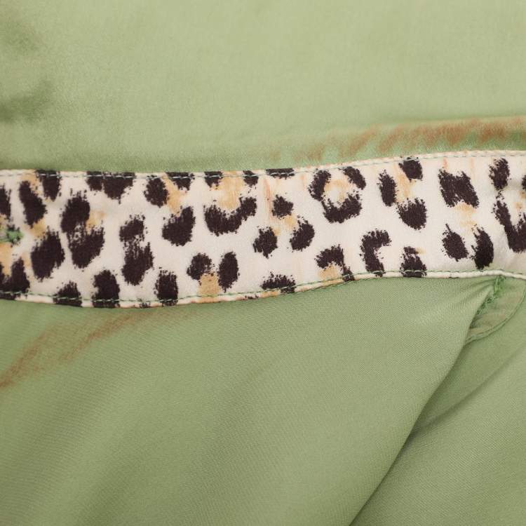 Pre Owned Roberto Cavalli Green Satin Long Sleeve Tops L