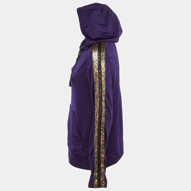 Pre Owned Roberto Cavalli Purple Crepe Side Embellished Trim Hooded Jacket L