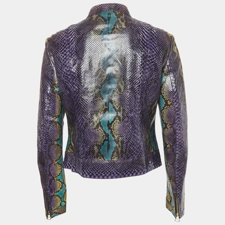 Pre Owned Roberto Cavalli Python Leather Zip Up Jacket M