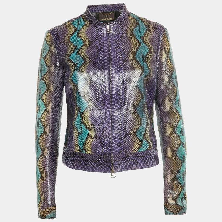 Pre Owned Roberto Cavalli Python Leather Zip Up Jacket M