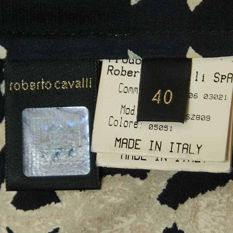 Pre Owned Roberto Cavalli Black Printed Silk Shirt S
