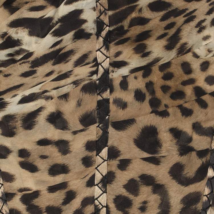 Pre Owned Roberto Cavalli Beige Leopard Print Silk Maxi Dress L