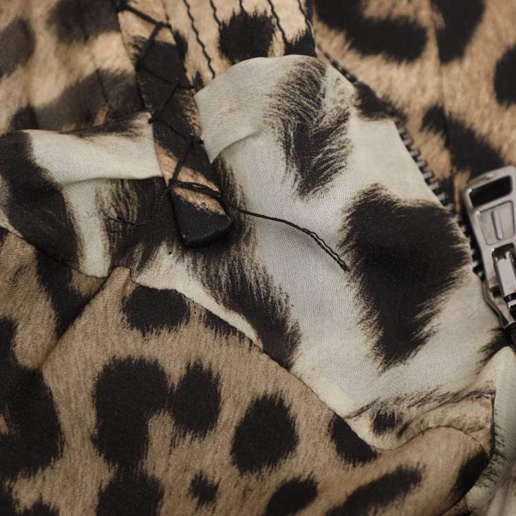 Pre Owned Roberto Cavalli Beige Leopard Print Silk Maxi Dress L