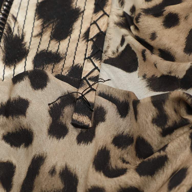 Pre Owned Roberto Cavalli Beige Leopard Print Silk Maxi Dress L