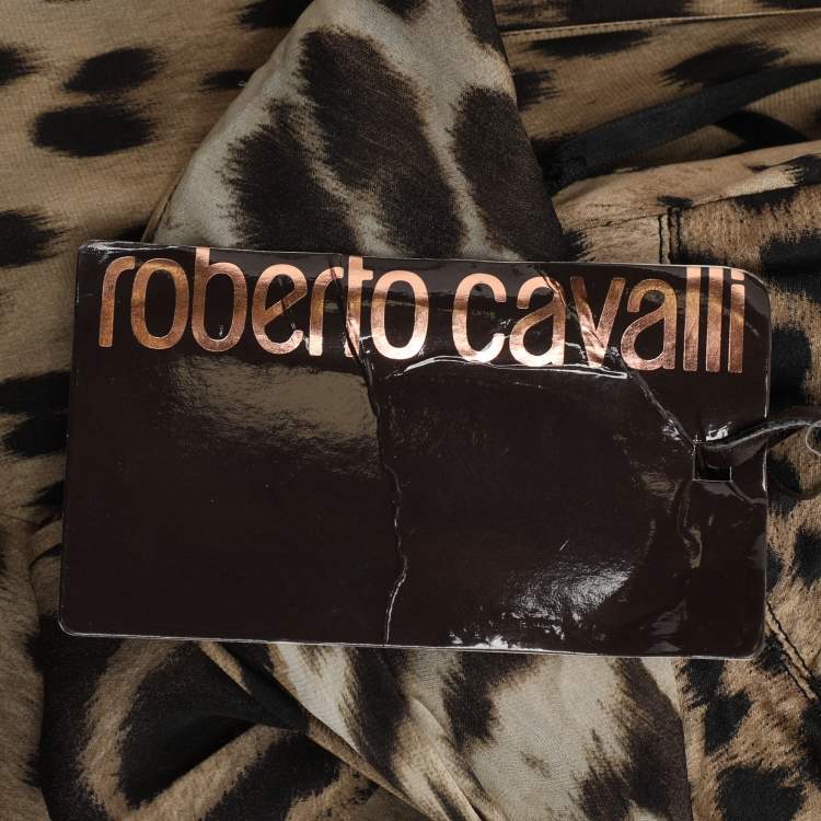 Pre Owned Roberto Cavalli Beige Leopard Print Silk Maxi Dress L