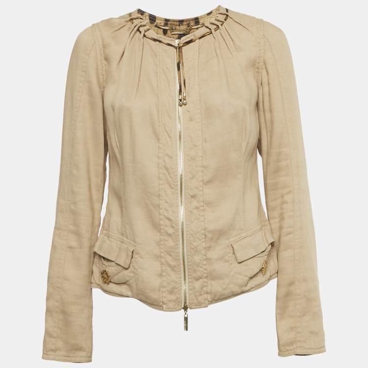مملوكة مسبقًا Roberto Cavalli Beige Linen Blend Zip-Up Jacket S