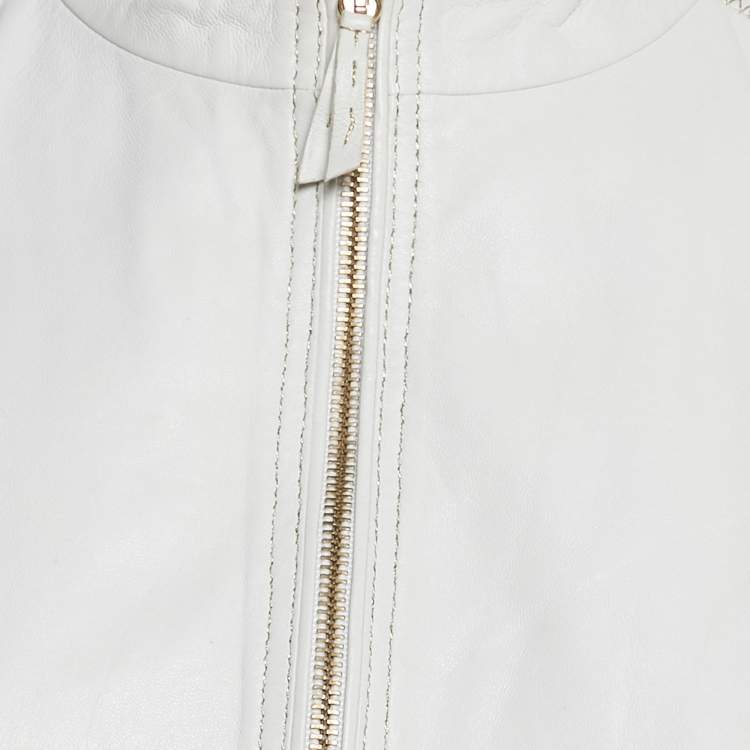 مملوكة مسبقًا Roberto Cavalli White Leather Zip-Up Jacket S