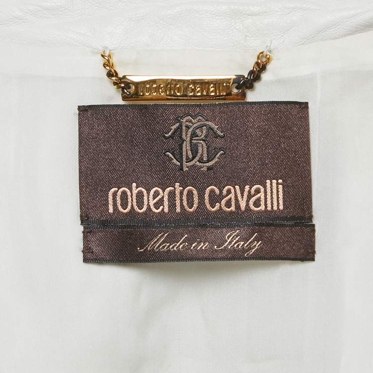 مملوكة مسبقًا Roberto Cavalli White Leather Zip-Up Jacket S