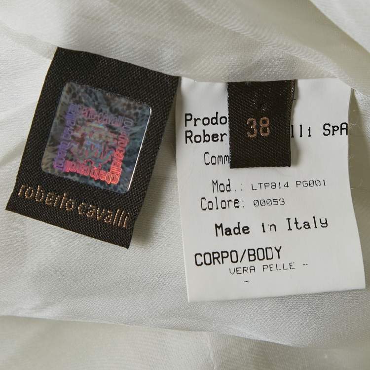 مملوكة مسبقًا Roberto Cavalli White Leather Zip-Up Jacket S