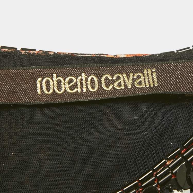 مملوكة مسبقًا Roberto Cavalli Black/White Beaded Crepe Shift Dress M