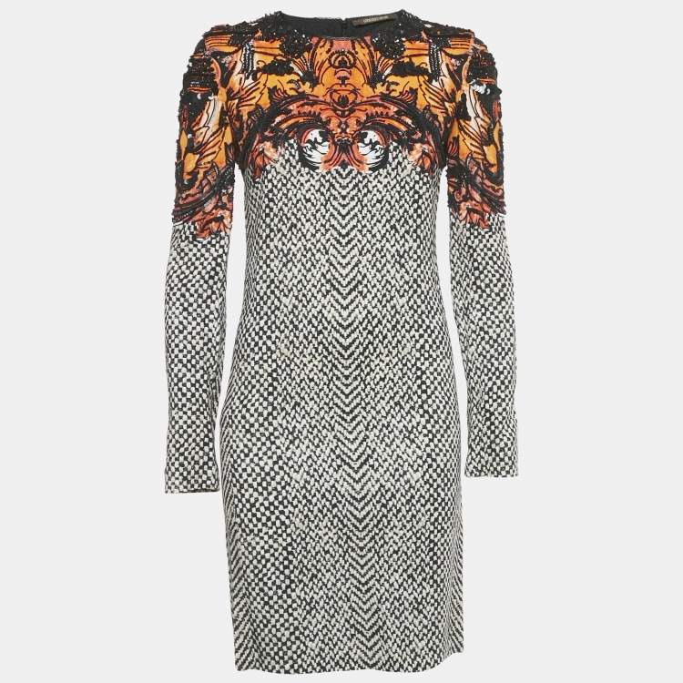 مملوكة مسبقًا Roberto Cavalli Black/White Beaded Crepe Shift Dress M