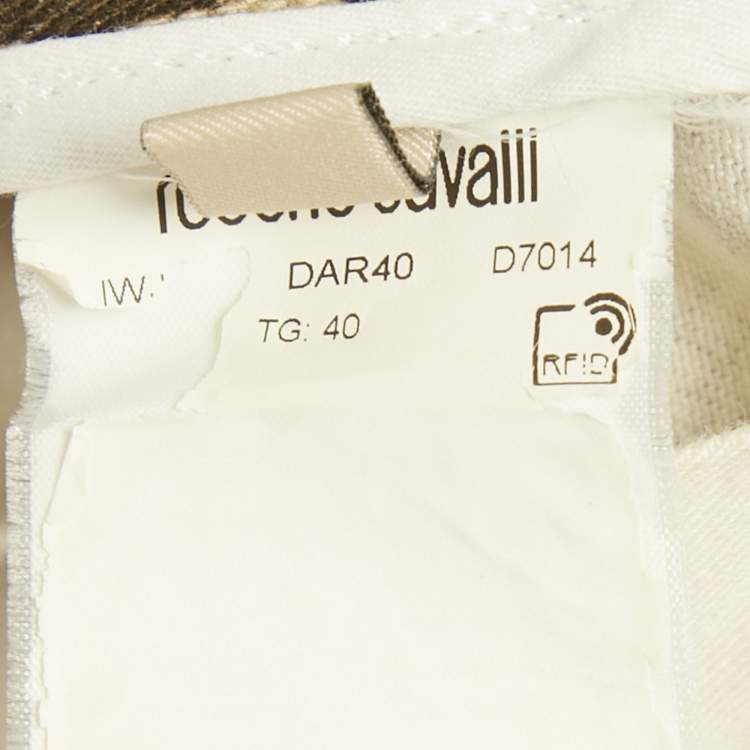 Pre Owned Roberto Cavalli Beige Printed Denim Shorts S/Waist 26"