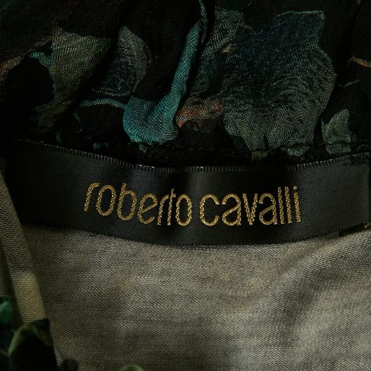 Pre Owned Roberto Cavalli Black Floral Print Jersey Off Shoulder Top S