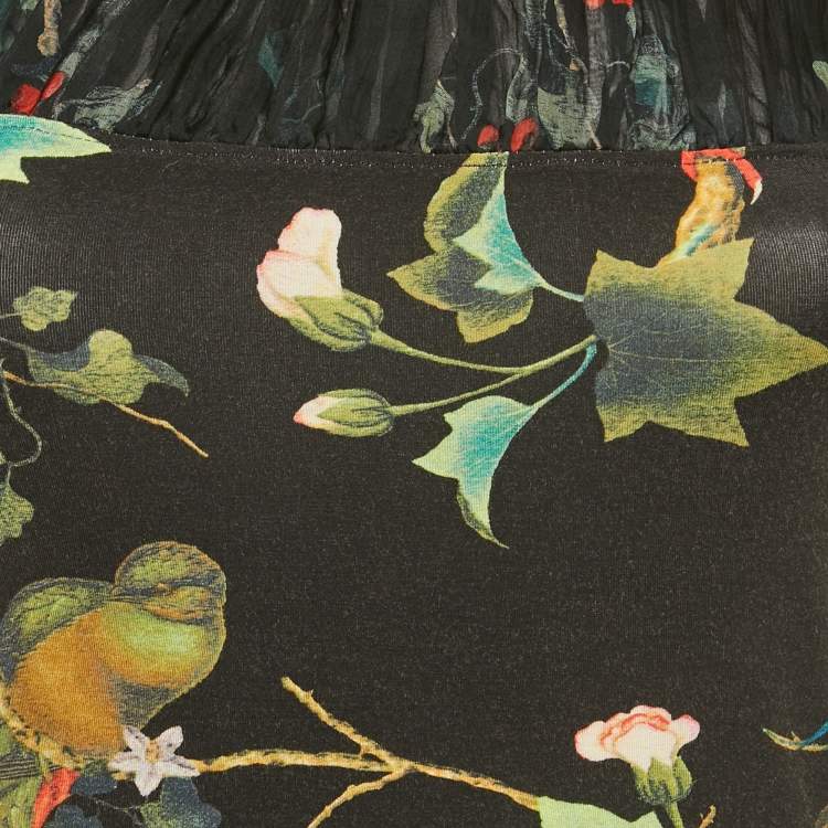 Pre Owned Roberto Cavalli Black Floral Print Jersey Off Shoulder Top S