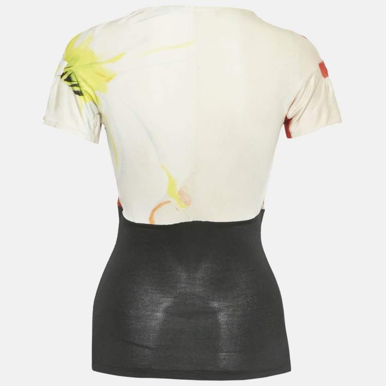 Pre Owned Roberto Cavalli Red/Black Printed Jersey V-Neck Top S