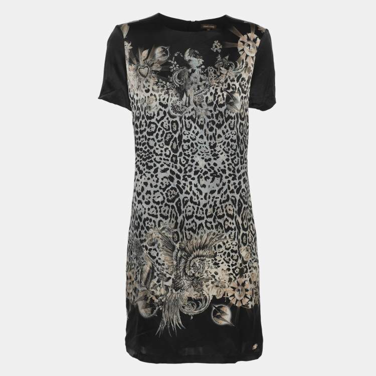 مملوكة مسبقًا Roberto Cavalli Black Multicolor Printed Satin Mini Dress M