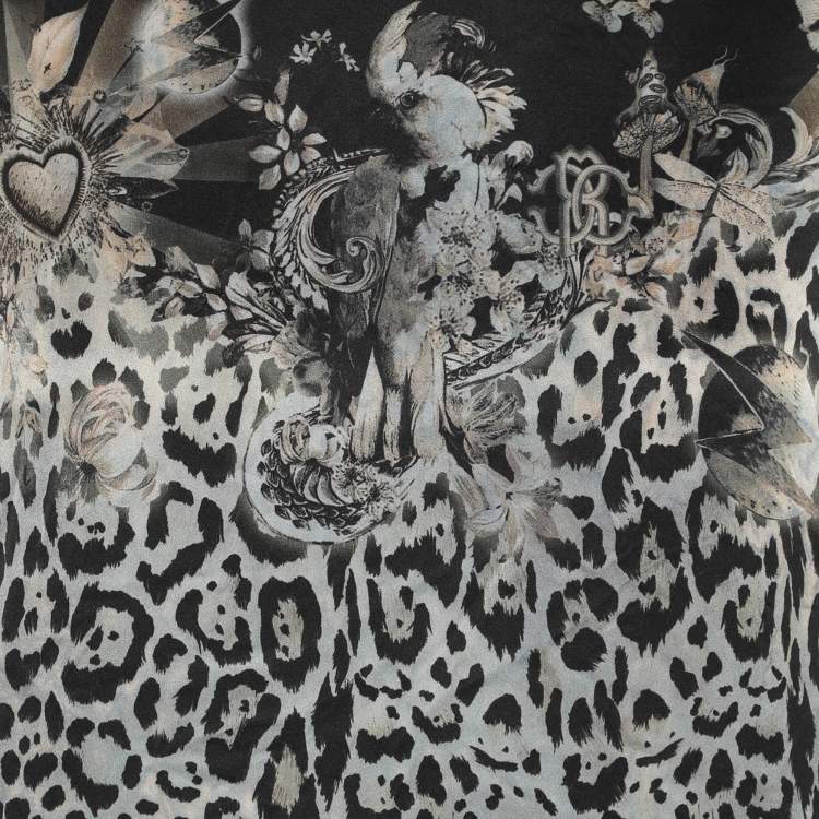 مملوكة مسبقًا Roberto Cavalli Black Multicolor Printed Satin Mini Dress M