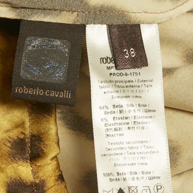 Pre Owned Roberto Cavalli Yellow Leopard Print Silk Blouse S