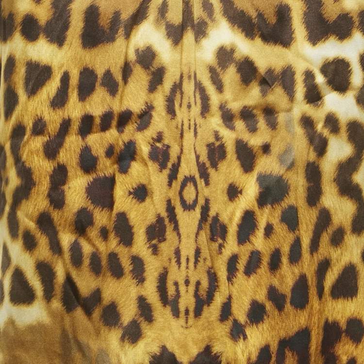 Pre Owned Roberto Cavalli Yellow Leopard Print Silk Blouse S