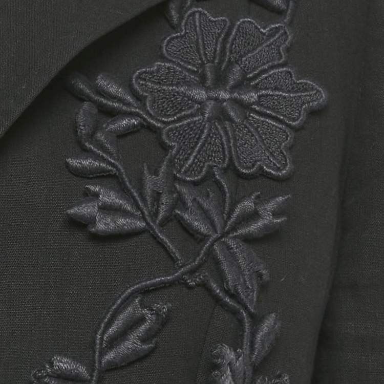 Pre Owned Roberto Cavalli Black Floral Applique Linen Blend Blazer M