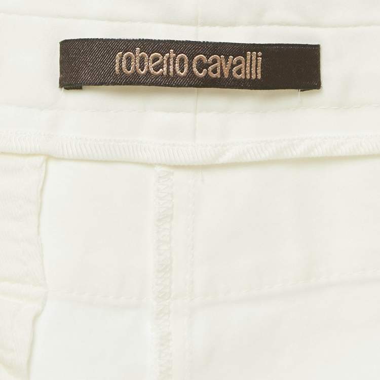 Pre Owned Roberto Cavalli White Cotton Skinny Trousers M