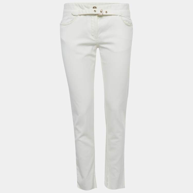 Pre Owned Roberto Cavalli White Cotton Skinny Trousers M