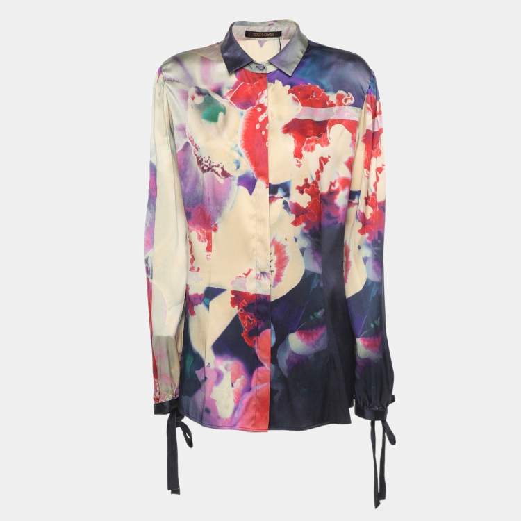 Pre Owned Roberto Cavalli Multicolor Printed Silk Shirt L