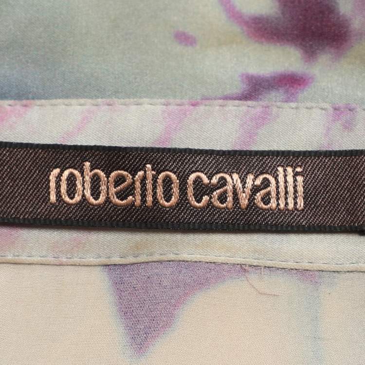 Pre Owned Roberto Cavalli Multicolor Printed Silk Shirt L