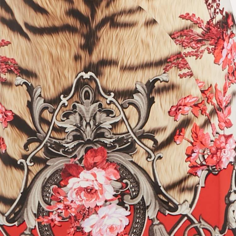 Pre Owned Roberto Cavalli Multicolor Printed Jersey Ruched Midi Dress L