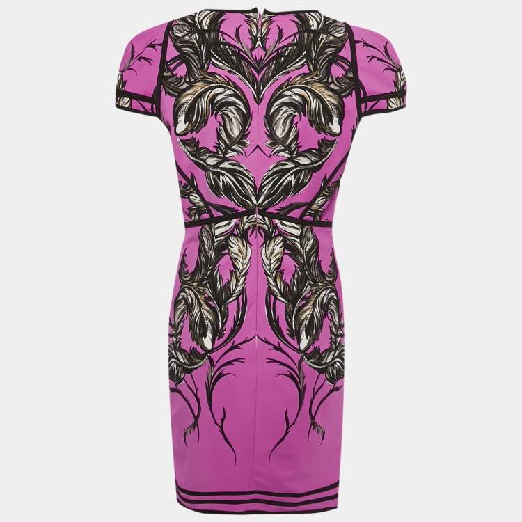 Pre Owned Roberto Cavalli Pink Leaf Printed Jersey Midi Dress L