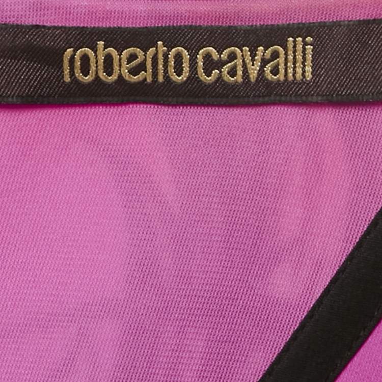 Pre Owned Roberto Cavalli Pink Leaf Printed Jersey Midi Dress L