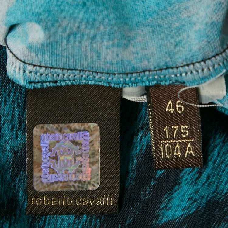 Pre Owned Roberto Cavalli Blue Printed Jersey Midi Dress L