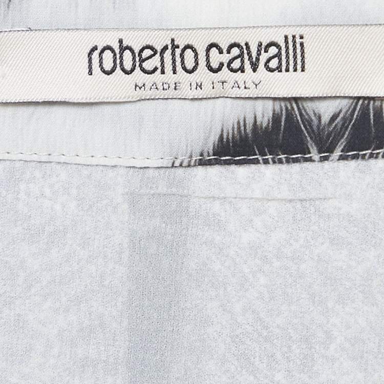 Pre Owned Roberto Cavalli Grey Printed Silk Maxi Skirt L