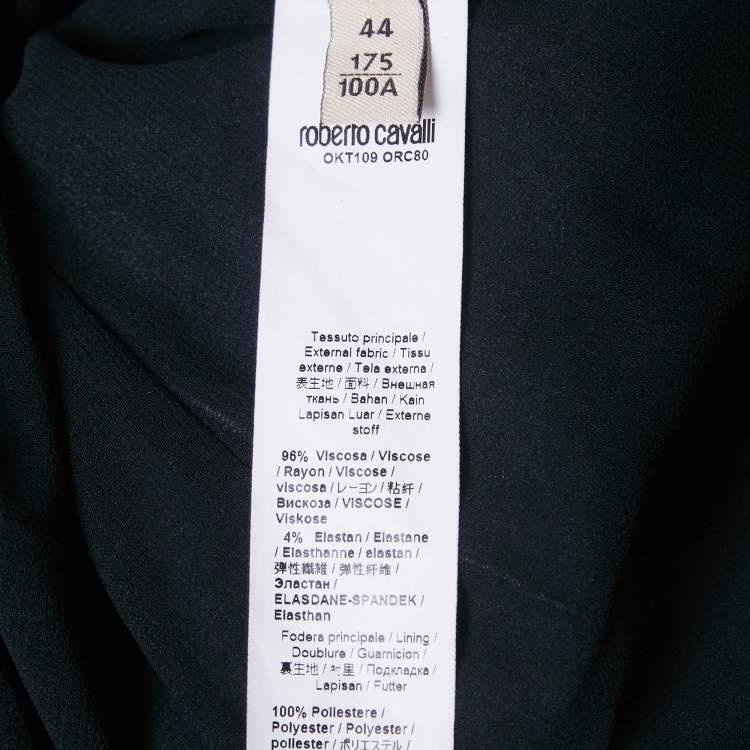 Pre Owned Roberto Cavalli White/Black Printed Crepe Midi Dress M