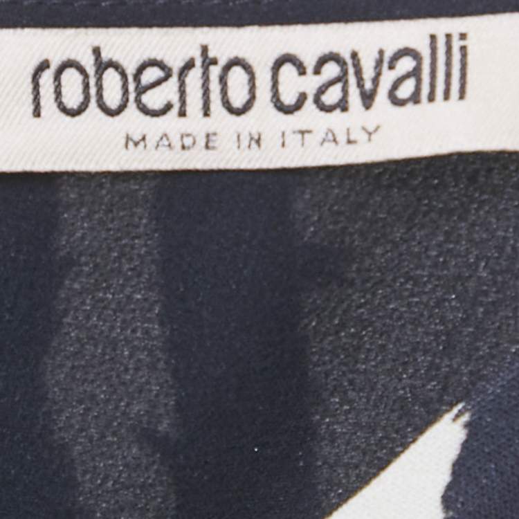 Pre Owned Roberto Cavalli White/Black Printed Crepe Midi Dress M