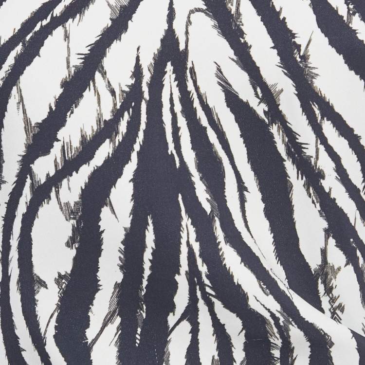 Pre Owned Roberto Cavalli White/Black Printed Crepe Midi Dress M