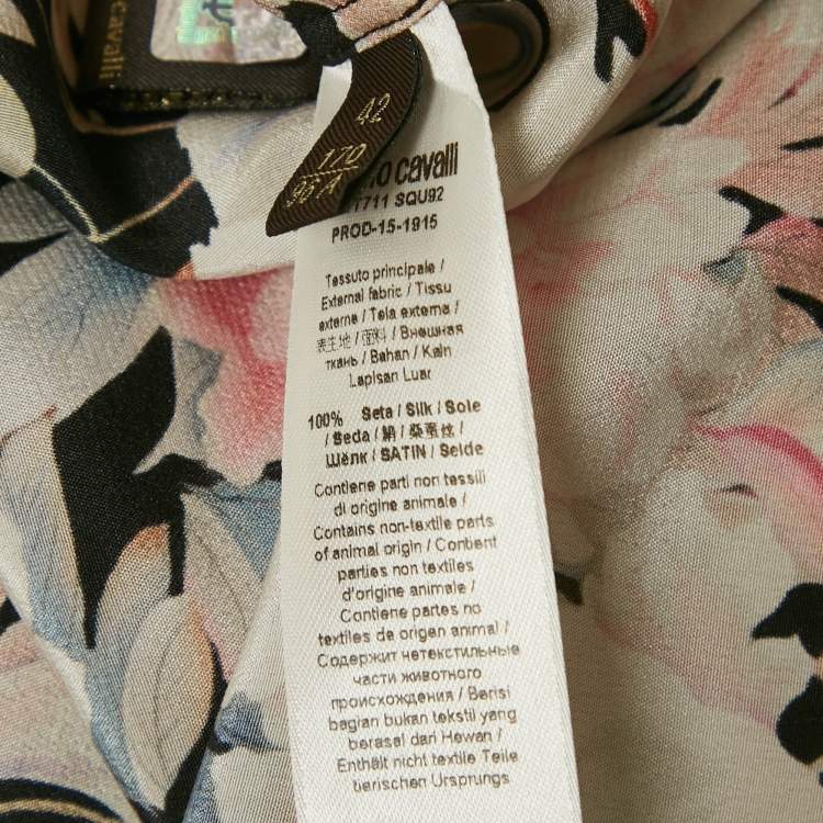 Pre Owned Roberto Cavalli Black Floral Print Silk Blouse M