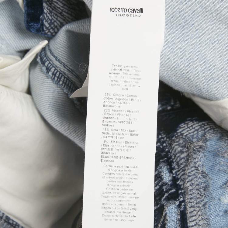 Pre Owned Roberto Cavalli Blue Distressed Velvet Layer Denim Jeans M/Waist 30"