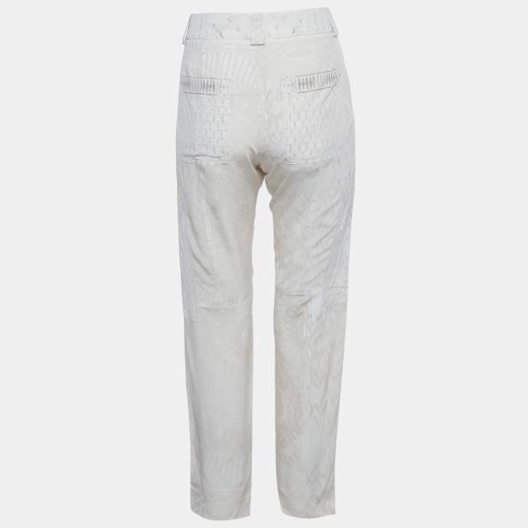 Pre Owned Roberto Cavalli Beige Printed Silk Slim Fit Trousers M