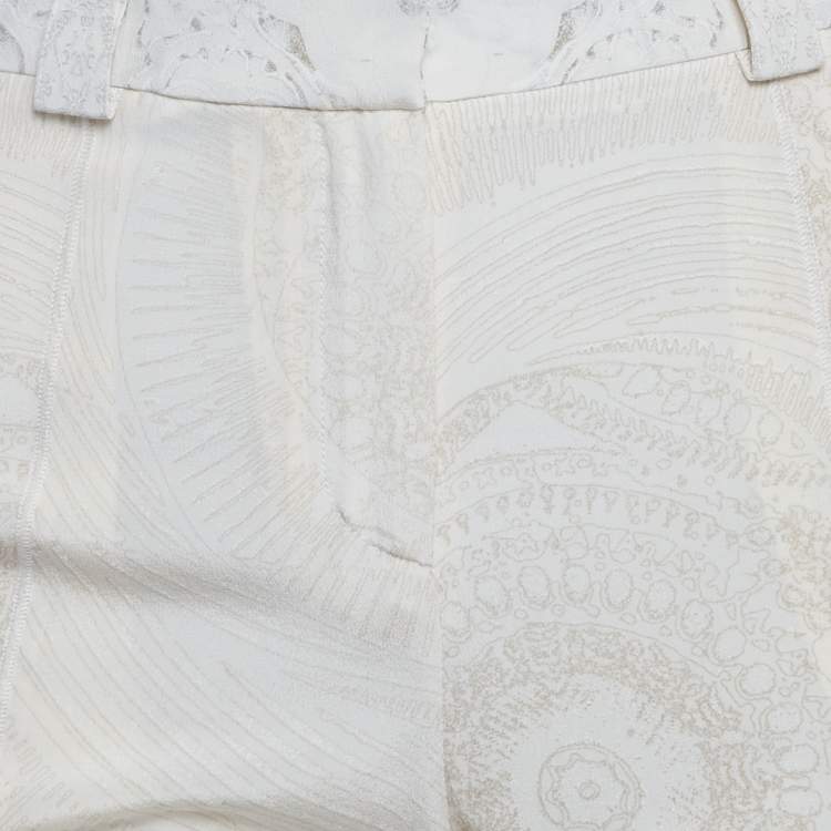 Pre Owned Roberto Cavalli Beige Printed Silk Slim Fit Trousers M