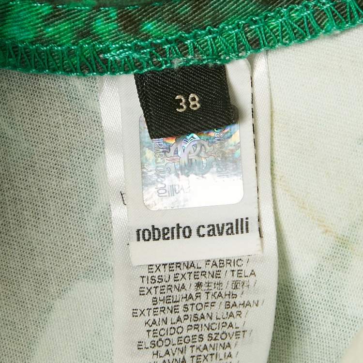 Pre Owned Roberto Cavalli Green Malachite Print Denim Shorts S