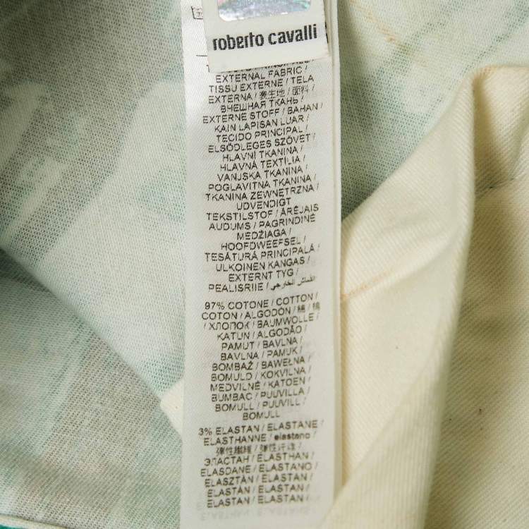 Pre Owned Roberto Cavalli Green Malachite Print Denim Shorts S