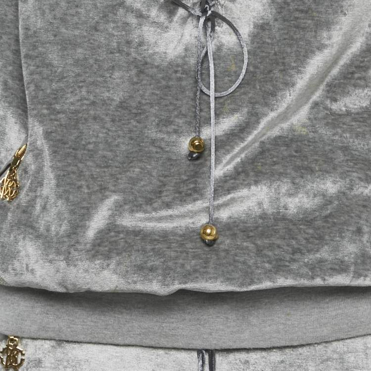 Pre Owned Roberto Cavalli Grey Velvet  Hooded Sweatshirt & Sweatpants L
