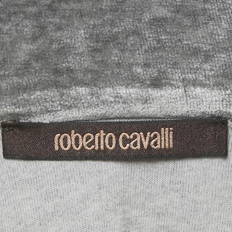 Pre Owned Roberto Cavalli Grey Velvet  Hooded Sweatshirt & Sweatpants L