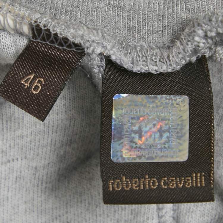 Pre Owned Roberto Cavalli Grey Velvet  Hooded Sweatshirt & Sweatpants L