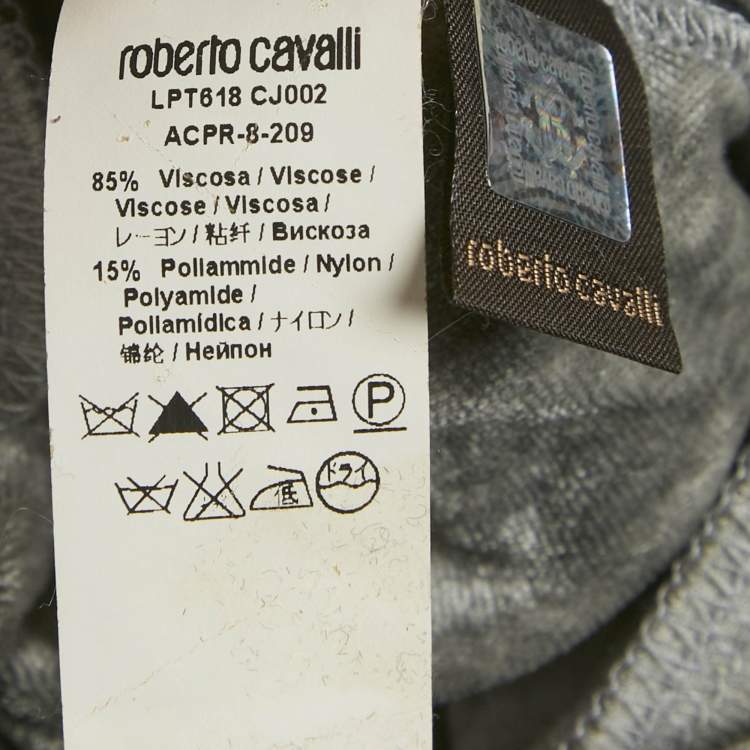 Pre Owned Roberto Cavalli Grey Velvet  Hooded Sweatshirt & Sweatpants L