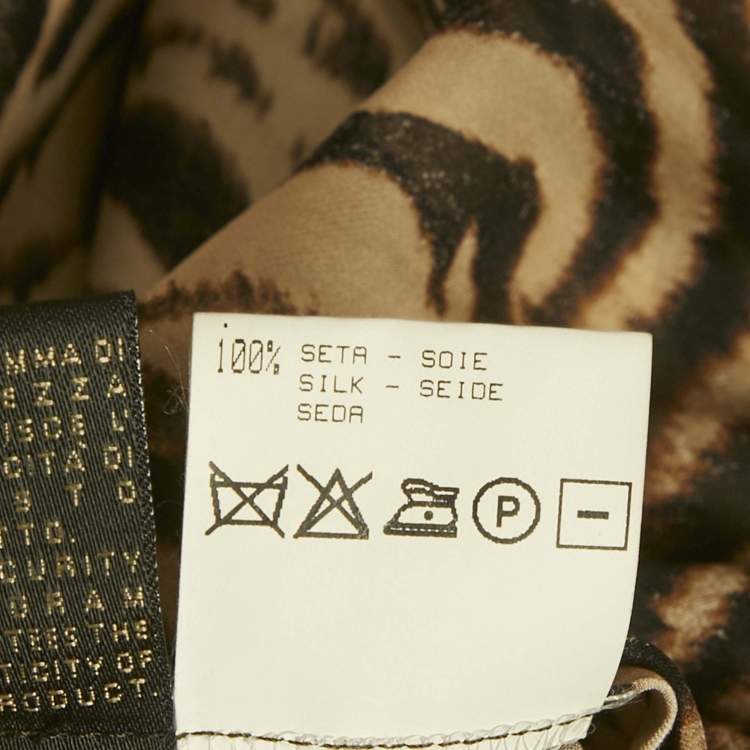 Pre Owned Roberto Cavalli Brown Tiger Printed Silk Tie Up Detail Top L